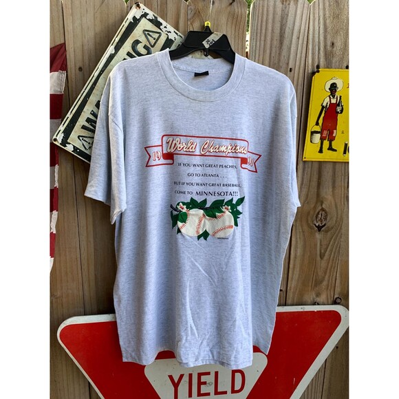 1991 World Champions Minnesota Twins white and grey cotton t-shirt XXL - Picture 1 of 7